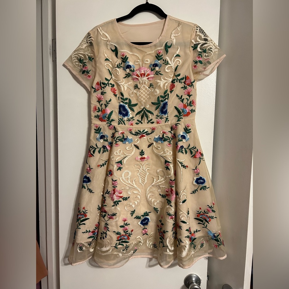 Chicwish Floral Embroidered Mini Dress - Multicolor on Cream